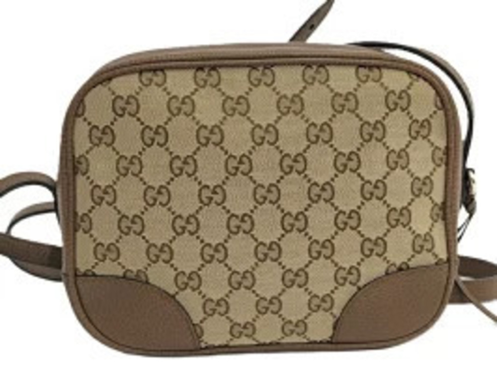 Gucci GG Beige Canvas Leather Shoulder Bag